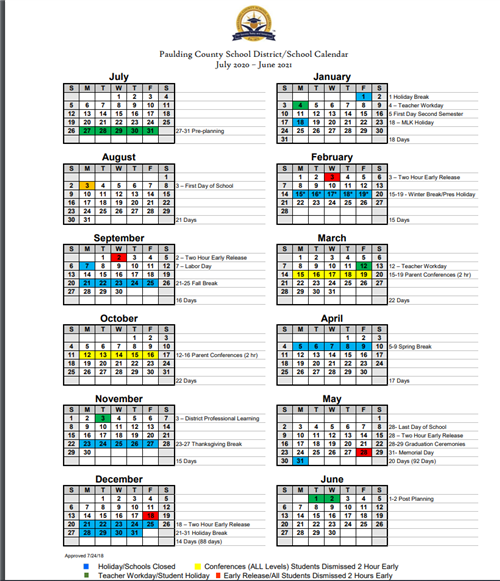 2020-2021 School Calendar 
